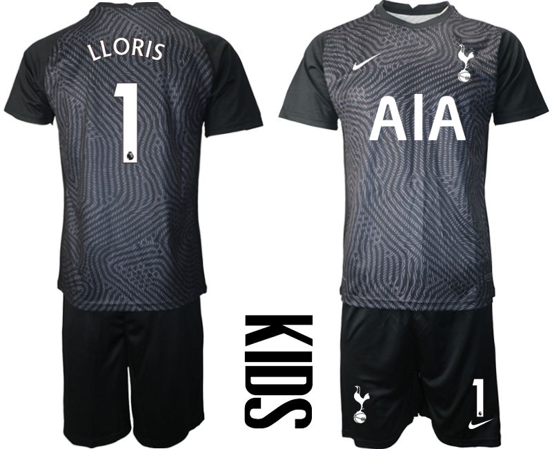 2021 Tottenham Hotspur black youth goalkeeper #1 soccer jerseys->tottenham jersey->Soccer Club Jersey